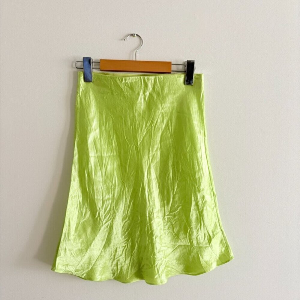 Aritzia Babaton Slip Satin Mini Skirt Neon Lime Green Size 4